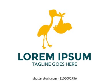 Stork Carrying Baby Logo vector illustration