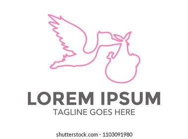 Stork Carrying Baby Logo vector illustration