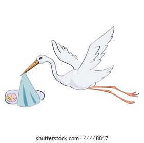 stork carrying a baby. vector