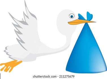 A stork is carrying a baby. Vector illustration