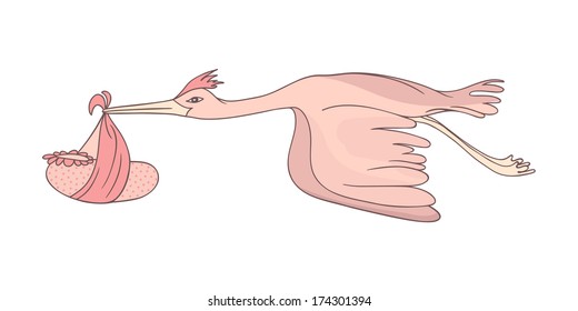 stork carrying a child