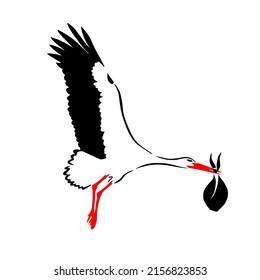 The stork is carrying a child. Vector illustration