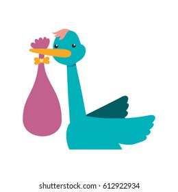 stork carrying newborn cartoon infantile