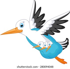 Stork cartoon carrying a baby