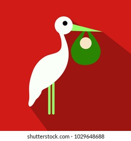 stork cartoon in flat style with shadow with baby