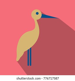 stork cartoon in flat style with shadow