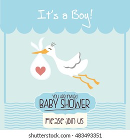 Stork cartoon icon. Baby shower invitation card. Colorful design. Vector illustration