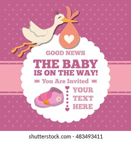 Stork cartoon icon. Baby shower invitation card. Colorful design. Vector illustration