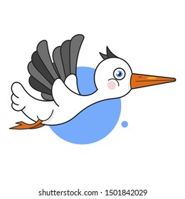 Stork In Cartoon Style. Vector Template. 