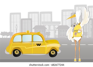 Stork is catching a taxi Vector