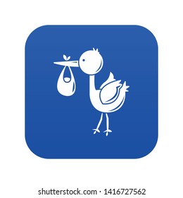 Stork child icon blue vector isolated on white background
