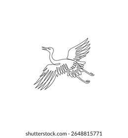 Storch in durchgehender Strichzeichnung. Minimalistische Illustration eines Storches in schwarzer linearer Skizze einzeln auf weißem Hintergrund. Vektorgrafik