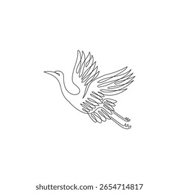 Storch in durchgehender Strichzeichnung. Minimalistische Illustration eines Storches in schwarzer linearer Skizze einzeln auf weißem Hintergrund. Vektorgrafik