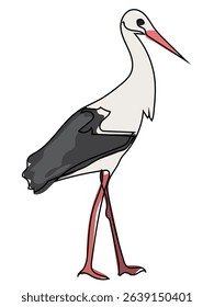 Stork in continuous line drawing on a white background.