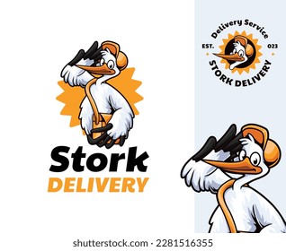 Stork Courier Mascot Logo Design. Fun and playful cartoon mascot perfect for courier, delivery service-related business and brands