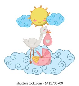 stork with cradle vector illustration