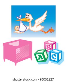 Stork Crib Baby Blocks