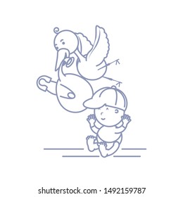 stork with cute baby boy avatar character