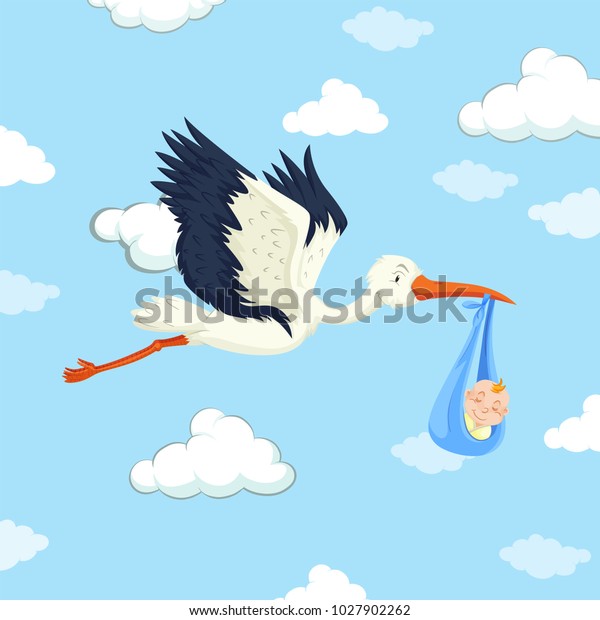 Illustration De La Cigogne Livrant Un Image Vectorielle De Stock Libre De Droits Illustration De La Cigogne Livrant Un Image Vectorielle De Stock Libre De Droits