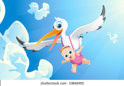 stork delivering baby girl