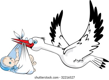 Stork delivering baby - vector.