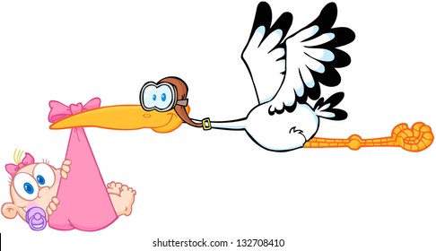 Stork Delivering A Newborn Baby Girl