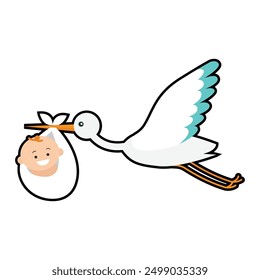 stork delivering a newborn baby illustration	