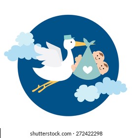 stork delivering twin baby boy