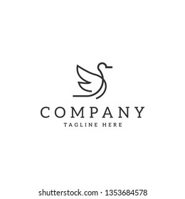 Stork or Duck Fly Logo Design Template - Vector