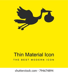 Stork flying with a baby bright yellow material minimal icon or logo design