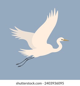 Stork flying. Cute bird illustration. Vector illustration for prints, clothing, packaging, stickers.