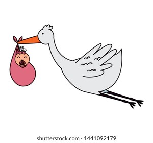 stork flying with little boy baby character