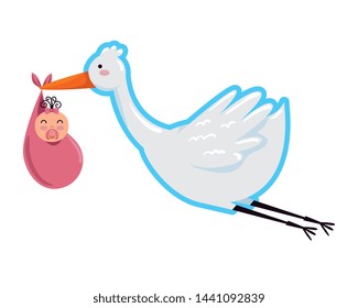 stork flying with little boy baby character