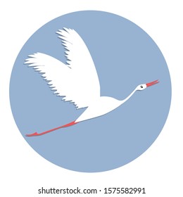 Stork flying - round icon - isolated on white background - vector. Environmental Protection. Animal world.