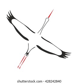 Stork flying in the top. 