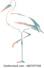 Stork with gradient color and white background. 
