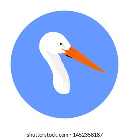 Stork head vector illustration isolated on blue background. Visitant, bird migration symbol. Baby time. Spring coming symbol.