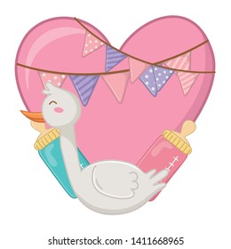 stork with heart vector illustration