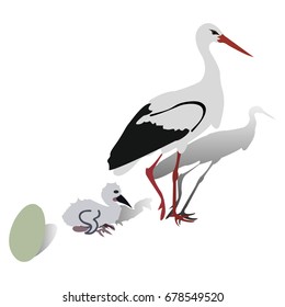 Stork and her child, and egg. Logo, icon, symbol.