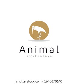 Stork Heron Bird on River lake Creek Sunset logo design
