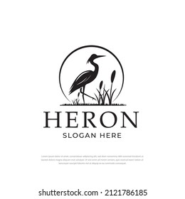 Stork Heron silhouette design logo,design template