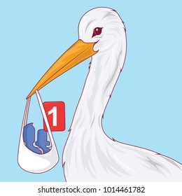 Stork holding friends icon vector illustration. Social Media design concept