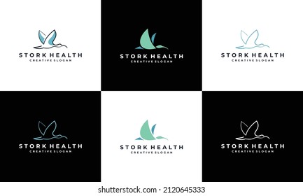 stork, ibis, crane health simple elegant logo design template collection