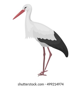 Stork icon in cartoon style isolated on white background. Bird symbol stock vector illustration.