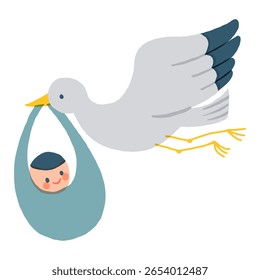 Stork Icon – Cute Hand-drawn Symbol of Baby Delivery and Newborn Celebration