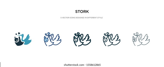 stork icon in different style vector illustration. two colored and black stork vector icons designed in filled, outline, line and stroke style can be used for web, mobile, ui