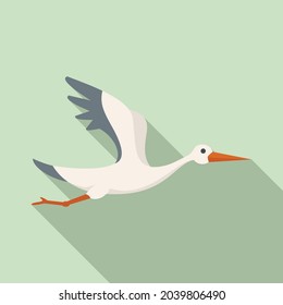 Stork icon flat vector. Fly bird. Baby crane