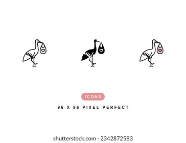 Stork Icon. New Born Baby Arrival Symbol Stock Illustration. Vector Line Icons For UI Web Design And Presentation