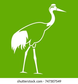 Stork icon white isolated on green background. Vector illustration