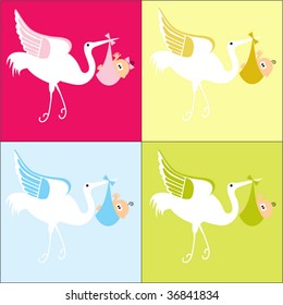 stork icons 4 colors girl has bow in hair